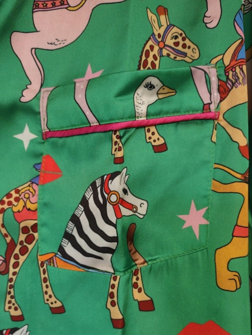 Karen Mabon Carousel Satin Pajama Set Medium M Whimsical Luxury Sleepwear.NWTS - Picture 6 of 15